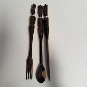 Vintage Wooden Hand-carved Tribal African Spoon, Fork And Knife Art Deco 16"